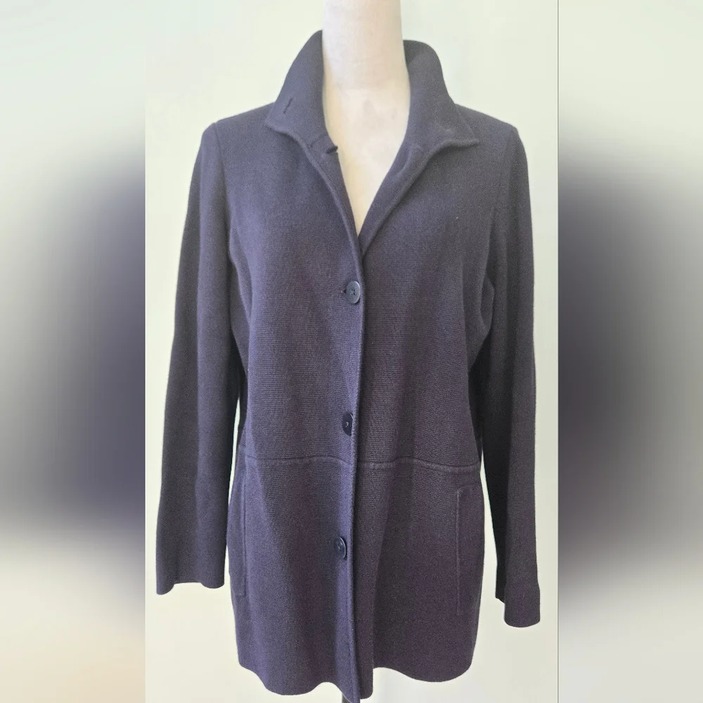 Talbots Navy Blue ribbed button-up cardigan/ spring jacket Petite sz 1XP - Picture 2 of 10